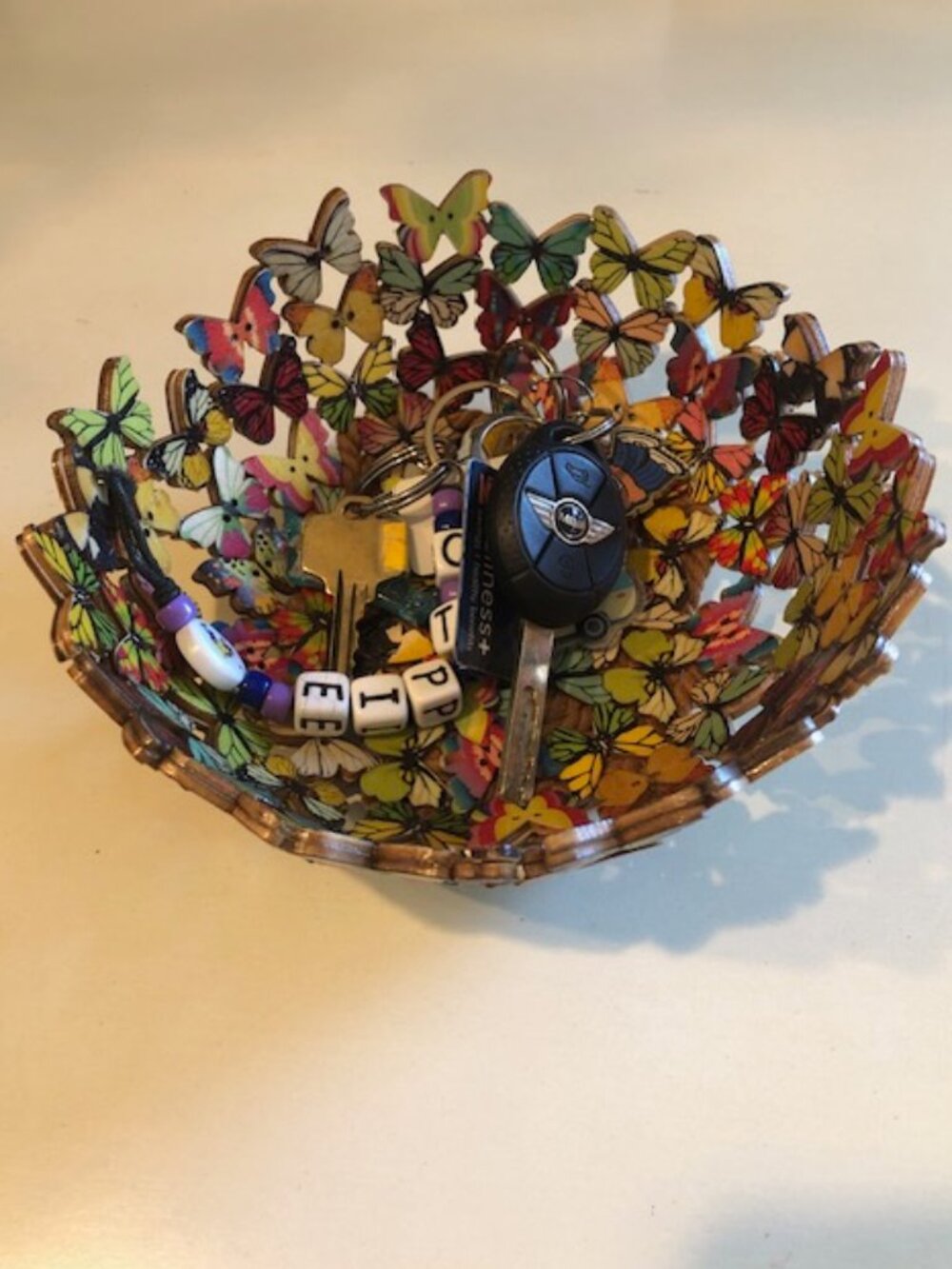 Sturdy Handcraft Butterfly Catchall Bowl made with Double Wooden Buttons